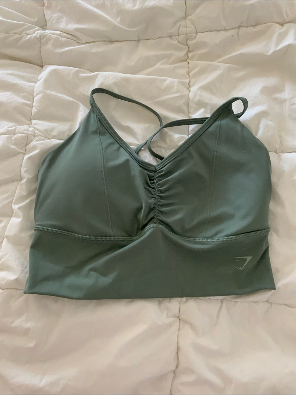 Gymshark Sage Green Ruched Strappy Sports Bralette